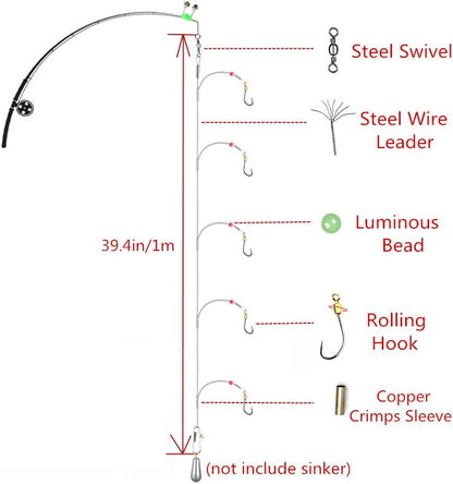 High Strength Steel Wire Leader Rigs with Hooks Swivels Snap Connect,Saltwater Fishing Assecories Steel Wire Leader with Nylon-Coating