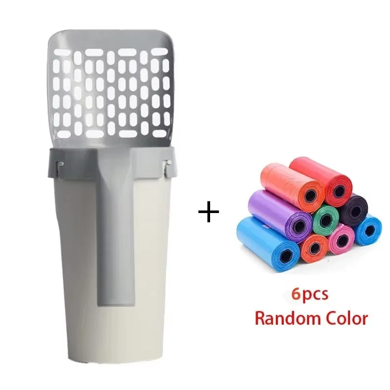 One Piece Cat Litter Scoop Efficient Cat Waste Scooper with Built in Garbage Bag Set Detachable Durable Pet Cleaning Supplies