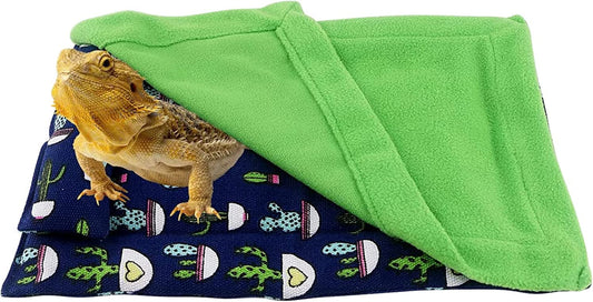 Bearded Dragon Bed with Pillow Lizard Sleeping Bag Blanket Soft Warm Hideout Terrariums Accessories for Reptile Lizard Bearded Dragon (Blue)