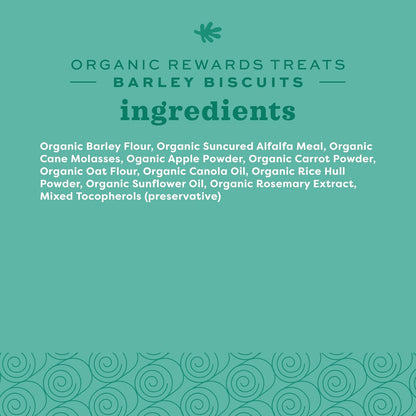 Organic Barley Biscuits, Rabbit & Guinea Pig Treats, Organic Hamster & Bunny Treats with Barley, Apple & Carrot, Made in USA, Small Pet Supplies, 2.65 Oz Bag