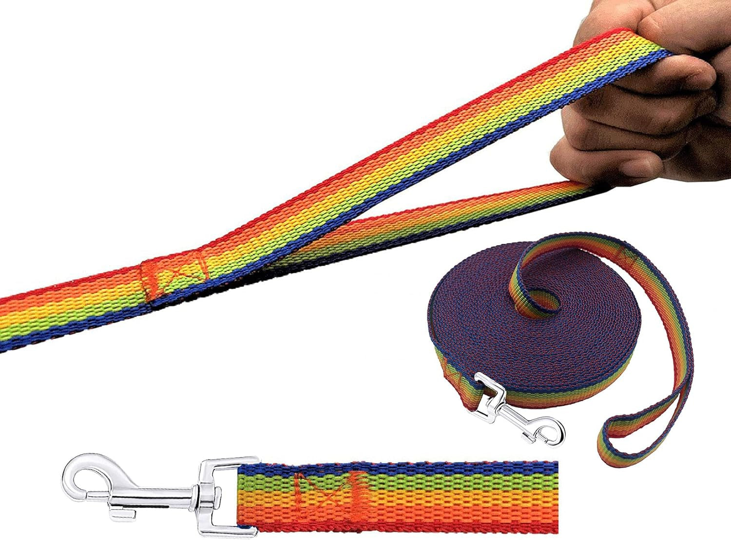 15Ft 20Ft 30Ft 40Ft 50Ft Long Dog/Puppy Lead Obedience Recall Training Dog Leashes for Small Medium Dogs Camping, Training, Play, or Backyard (20 FT, Rainbow)