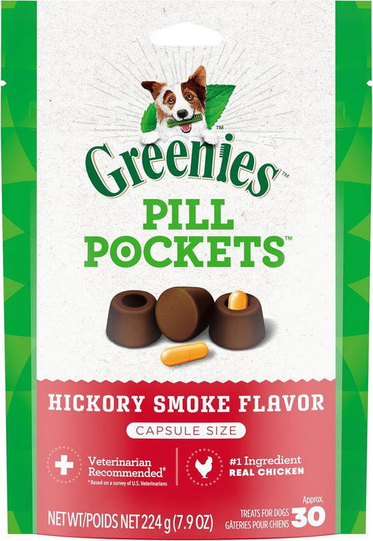 Pill Pockets for Dogs Capsule Size Natural Soft Dog Treats, Hickory Smoke Flavor, 7.9 Oz. Pack (30 Treats)