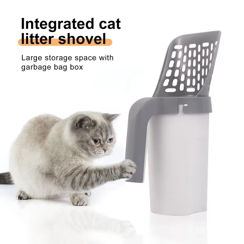 One Piece Cat Litter Scoop Efficient Cat Waste Scooper with Built in Garbage Bag Set Detachable Durable Pet Cleaning Supplies