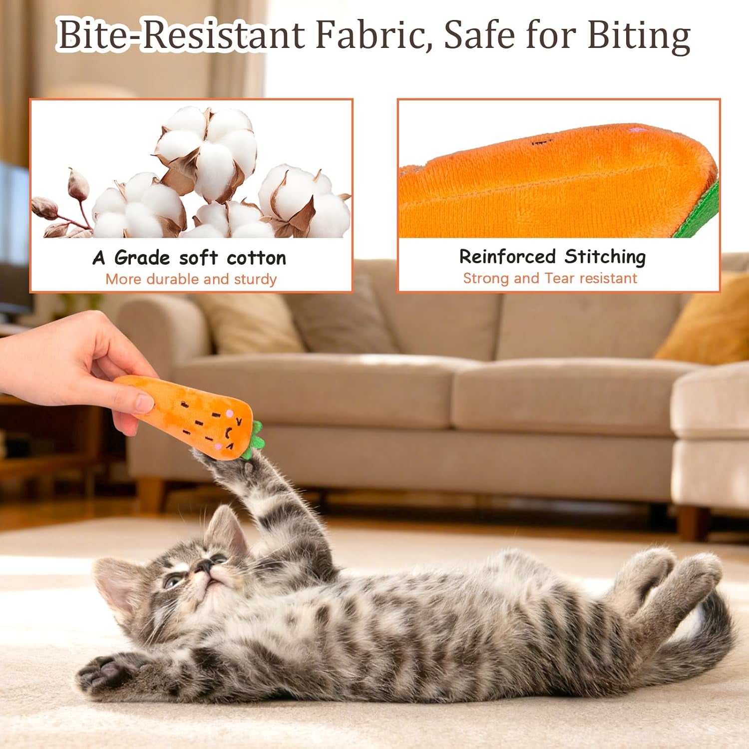 Catnip Cat Toys, 5 Pack, Plush Catnip Toys for Indoor Cats Kitty, Interactive Cat Nip Kitten Kicker Chew Safe Teeth Cleaning Toys, Fun Carrot Vegetable Shape