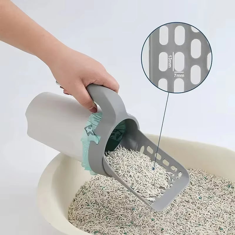 One Piece Cat Litter Scoop Efficient Cat Waste Scooper with Built in Garbage Bag Set Detachable Durable Pet Cleaning Supplies